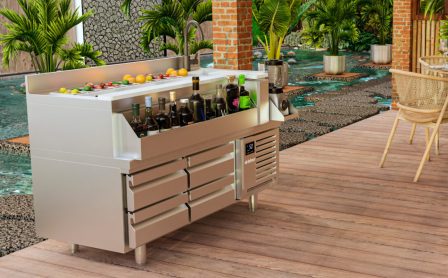 Mesa cocktelera modular y refrigerada